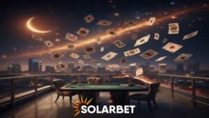 baccarat table with flying cards