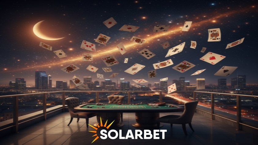 baccarat table with flying cards